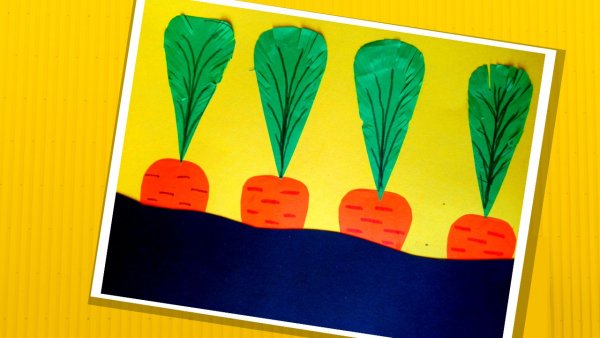 Аппликация морковка на грядке