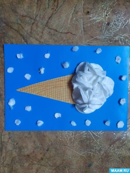 Аппликация мороженое из ватных дисков