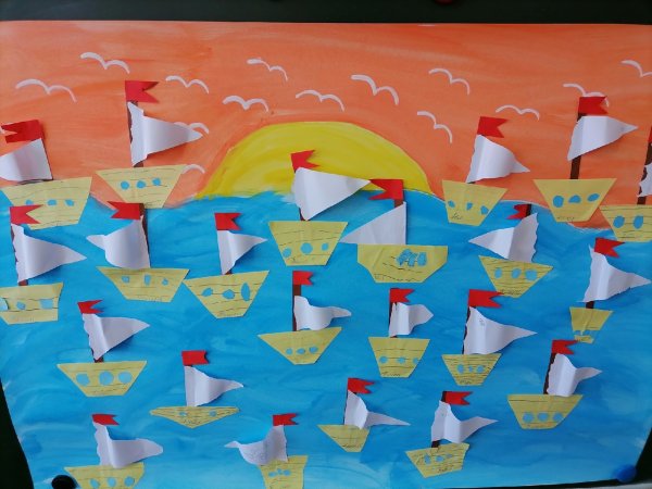 Аппликация корабли на рейде в подготовительной группе Комарова