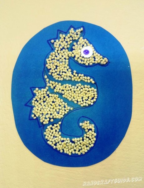 Аппликации из круп морские обитатели