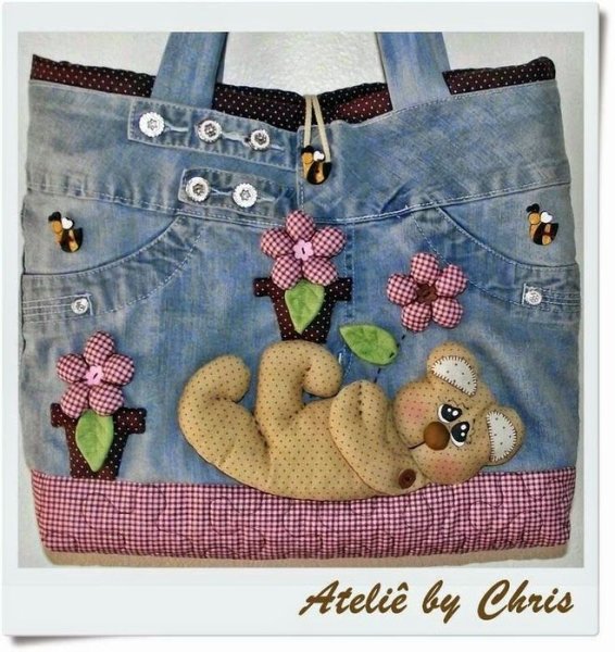 Сумки из джинсы с аппликацией