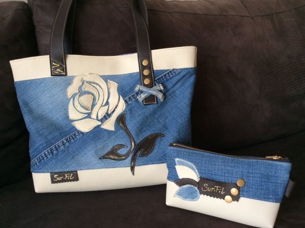 Декор сумки из джинсовой ткани