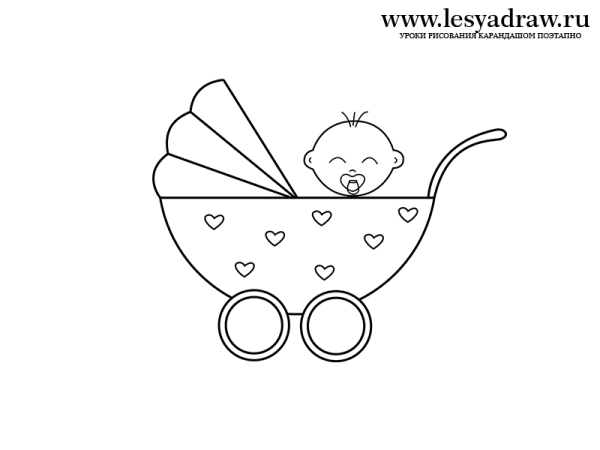 Раскраска малыш в коляске