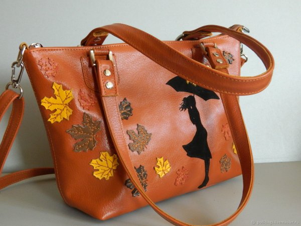 Сумки кожаные с аппликацией из кожи