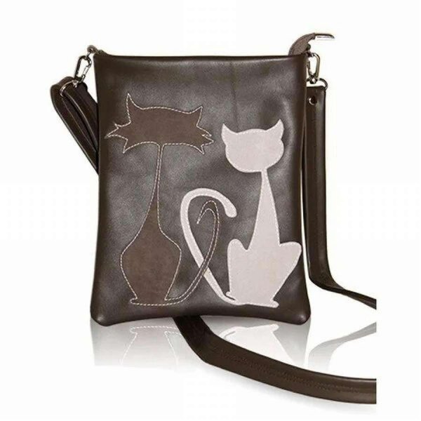 Кожаная сумка с аппликацией кошки