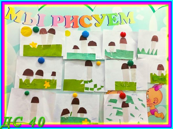 Аппликация на Лесной полянке выросли грибы