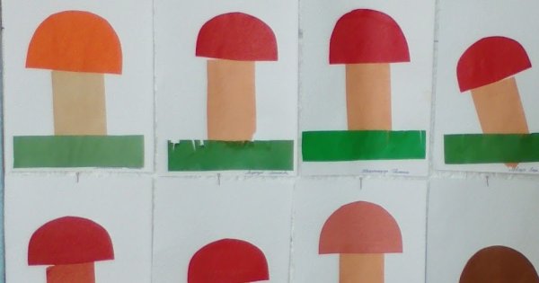Аппликация «на Лесной полянке выросли грибы» т.с. Комарова. Стр 30