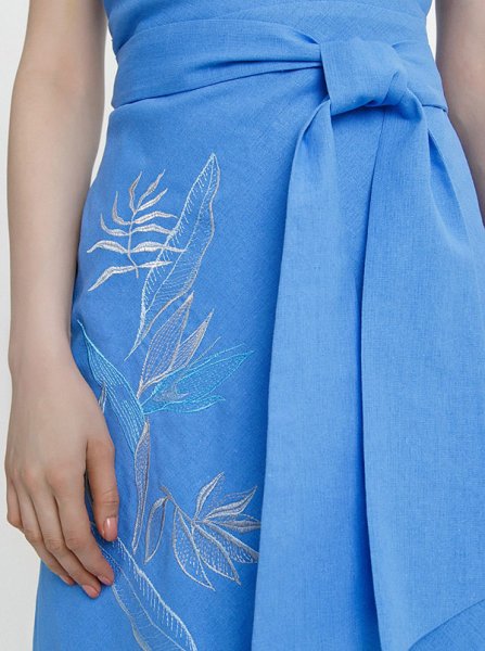 Сарафан льняной синий с вышивкой