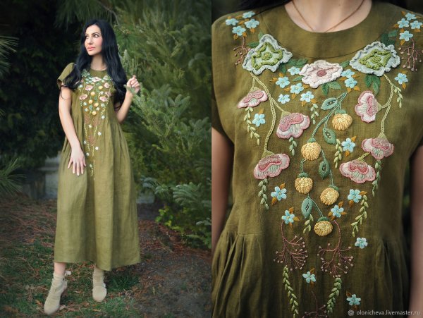 Платье лен с вышивкой