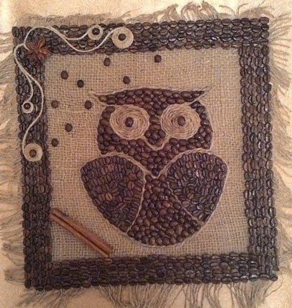 Панно из кофе Сова