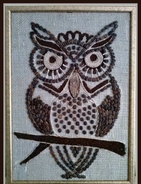 Панно из кофе Сова