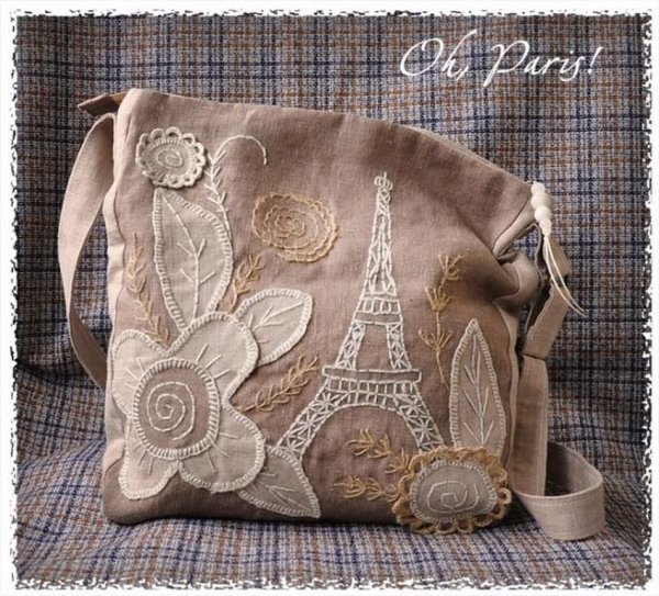 Сумка из льна с аппликацией