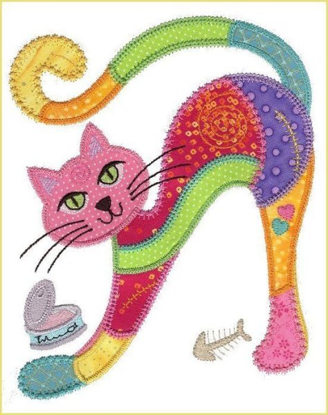 Аппликация кошка из ткани