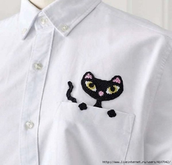 Вышивка кошки на одежде