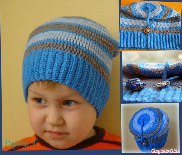 Шапка крючком для мальчика на весну