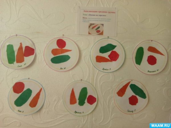 Аппликация овощи младшая группа
