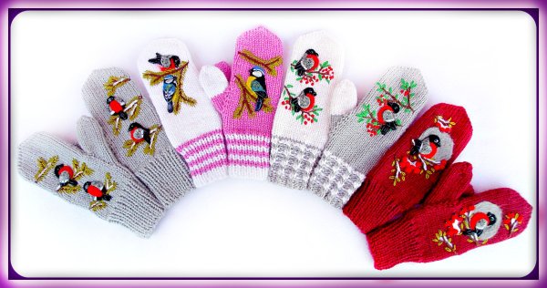Вышивка на детских варежках