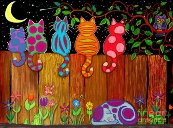 Картины мозаикой "разноцветные коты" 32цв. 30*30см. Км0997