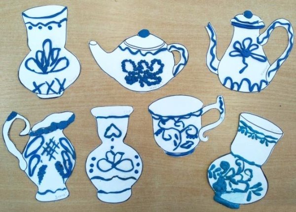 Пластилинография посуда Гжель