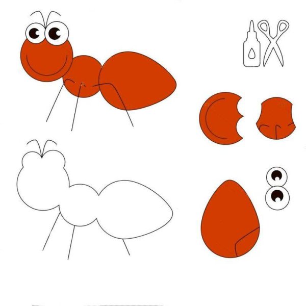 Аппликация муравей из цветной бумаги