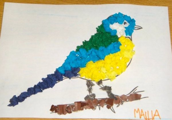 Аппликация синичка Обрывная аппликация