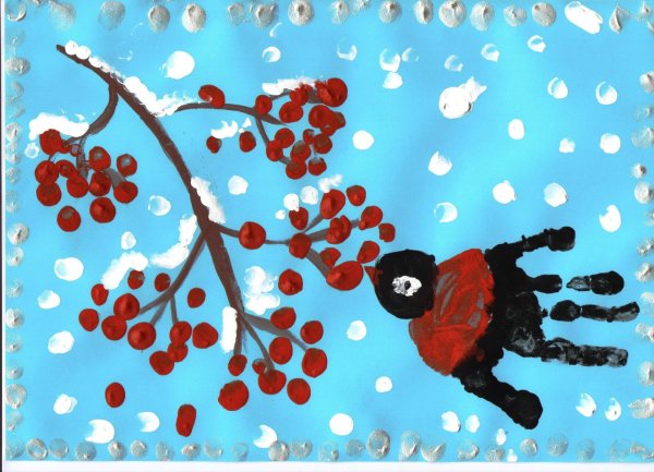 Рисование ладошкой Снегирь