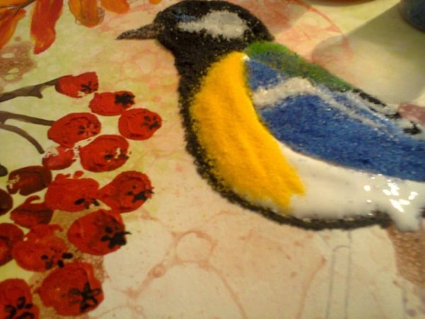 Рисование синички в нетрадиционной технике