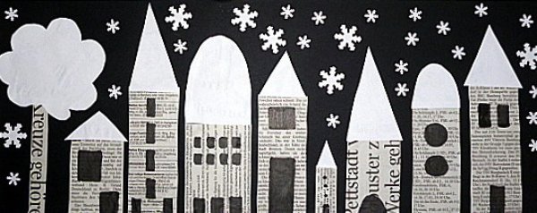 Аппликация зима в городе