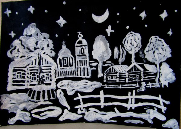 Аппликация зимний город