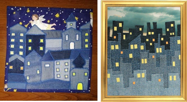 Пэчворк домики из джинсовой ткани