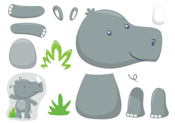 Поделки носорога для детей из бумаги распечатать шаблоны