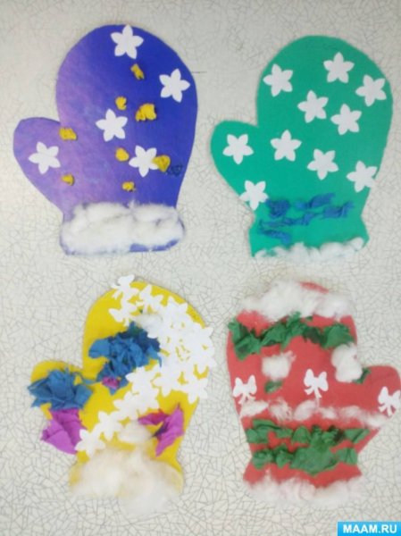 Аппликация рукавичка Новогодняя средняя группа