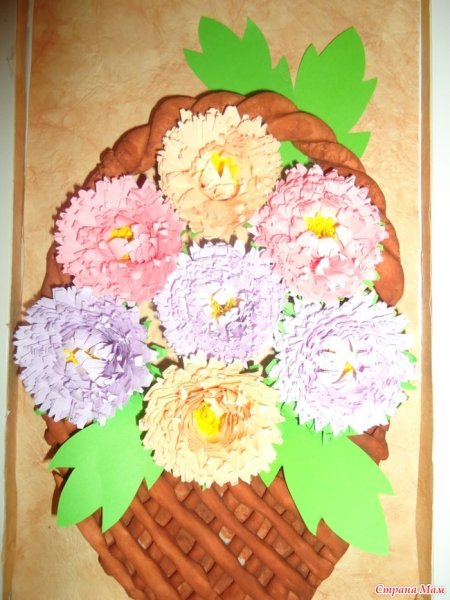 Объемная аппликация корзина с цветами