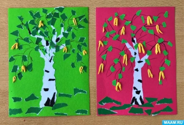 Обрывная аппликация Березка