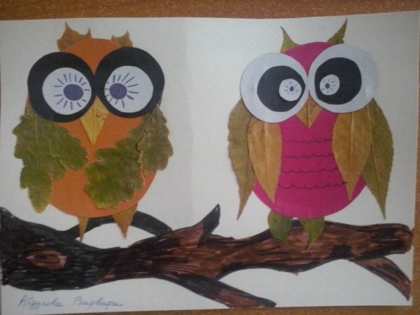Сова из листьев поделка