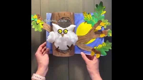 Поделки детей Сова в дупле