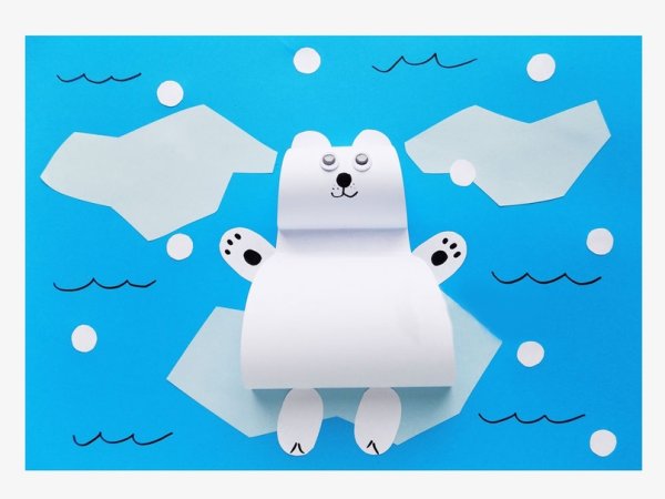 Аппликация белый медведь из бумаги
