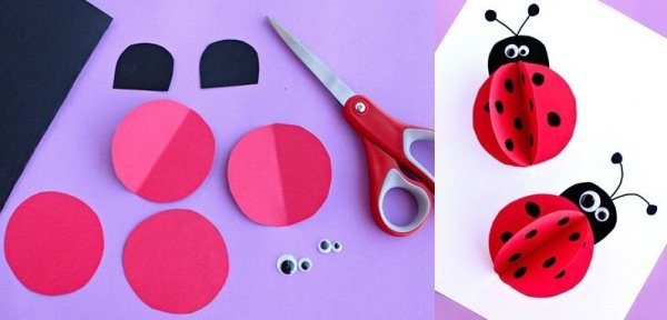 Божья коровка из цветной бумаги
