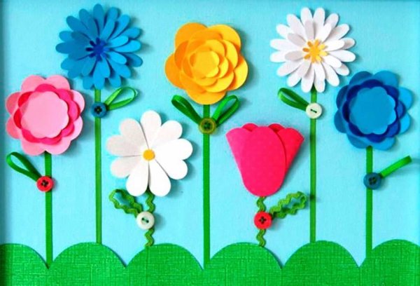 Аппликация цветов из цветной бумаги