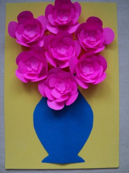 Аппликация из цветной бумаги цветы в вазе