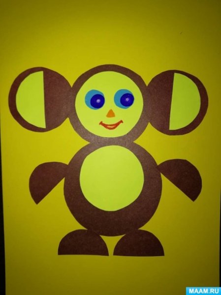 Аппликация Чебурашка из цветной бумаги