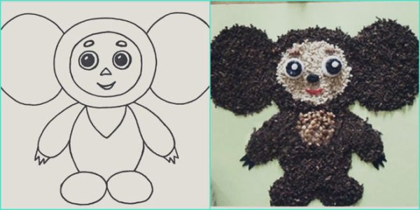 Чебурашка из крупы аппликация