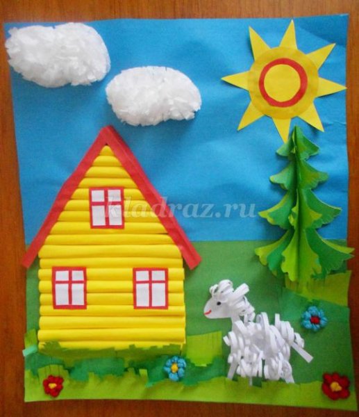 Аппликация деревенский домик