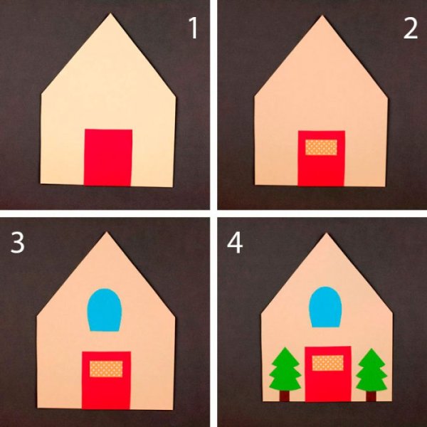Аппликация цветной домик