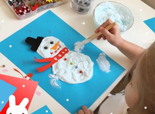 Снеговик из пены для бритья и клея ПВА