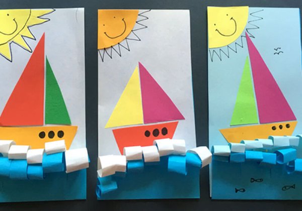 Кораблик аппликация из бумаги