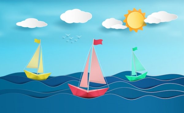 Аппликация лодка на воде