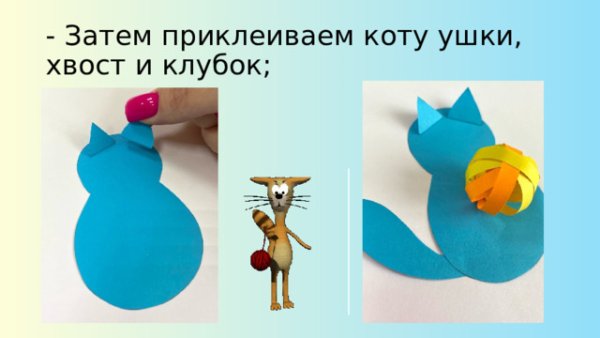 Поделка котенок с клубком из бумаги