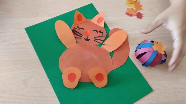 Поделка из бумаги котик с клубком