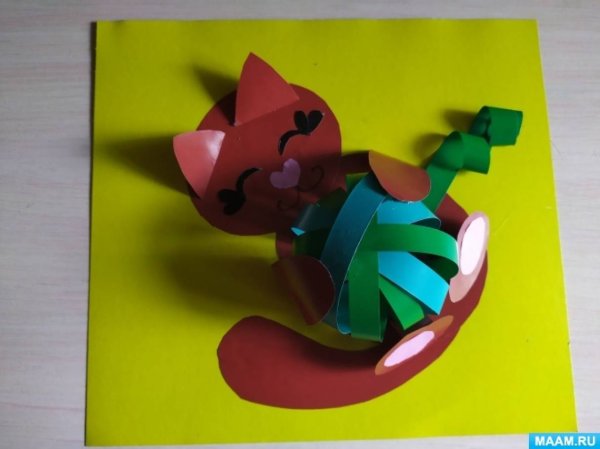 Поделка котенок с клубком из бумаги